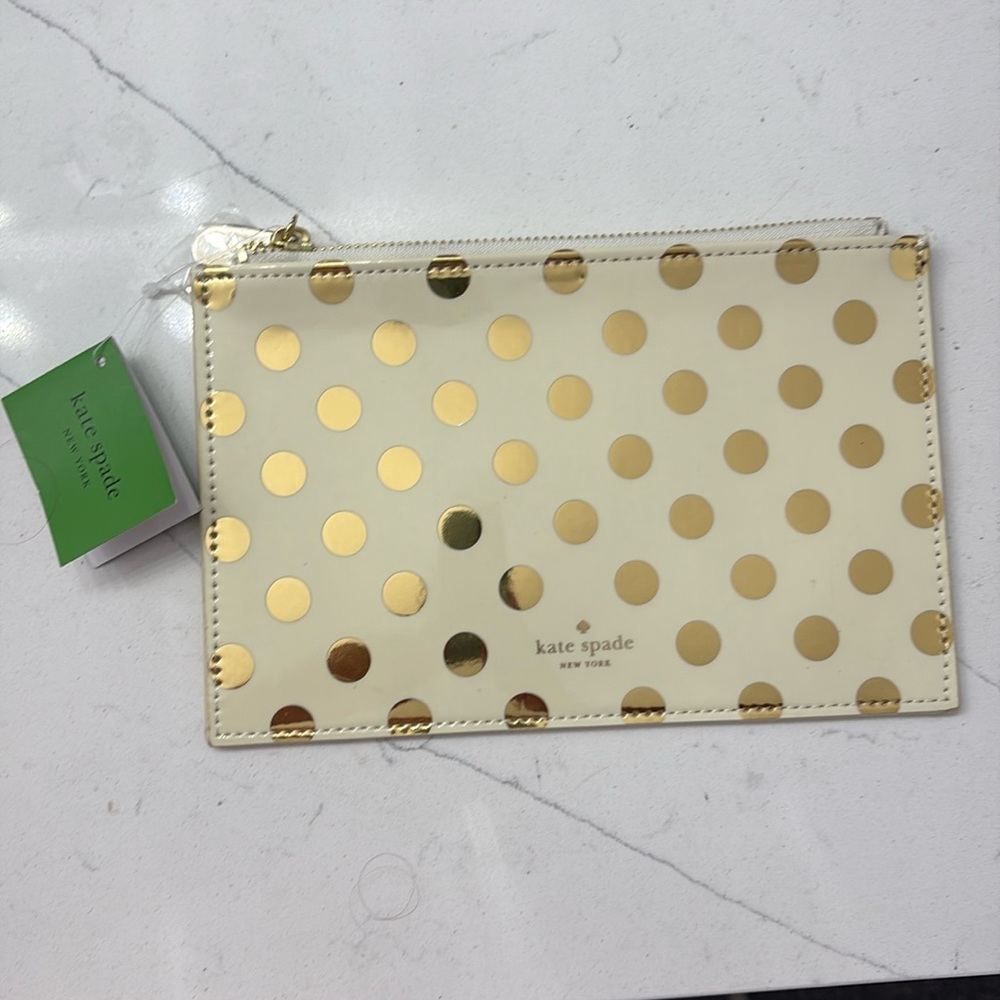 Kate Spade pencil pouch gold dots new